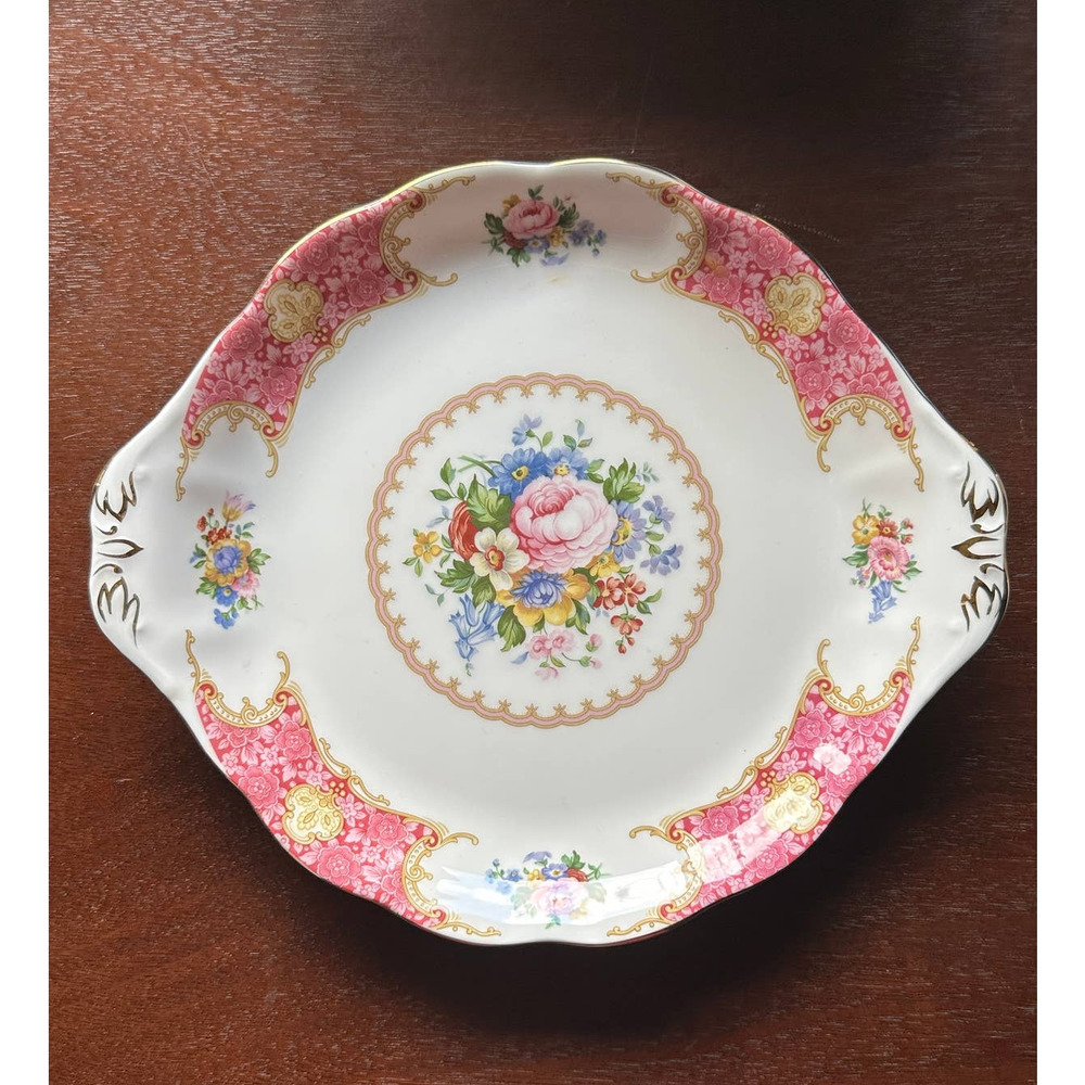 Royal Albert Lady Carlyle Cake Plate Vintage Bone China Pink Floral Platter